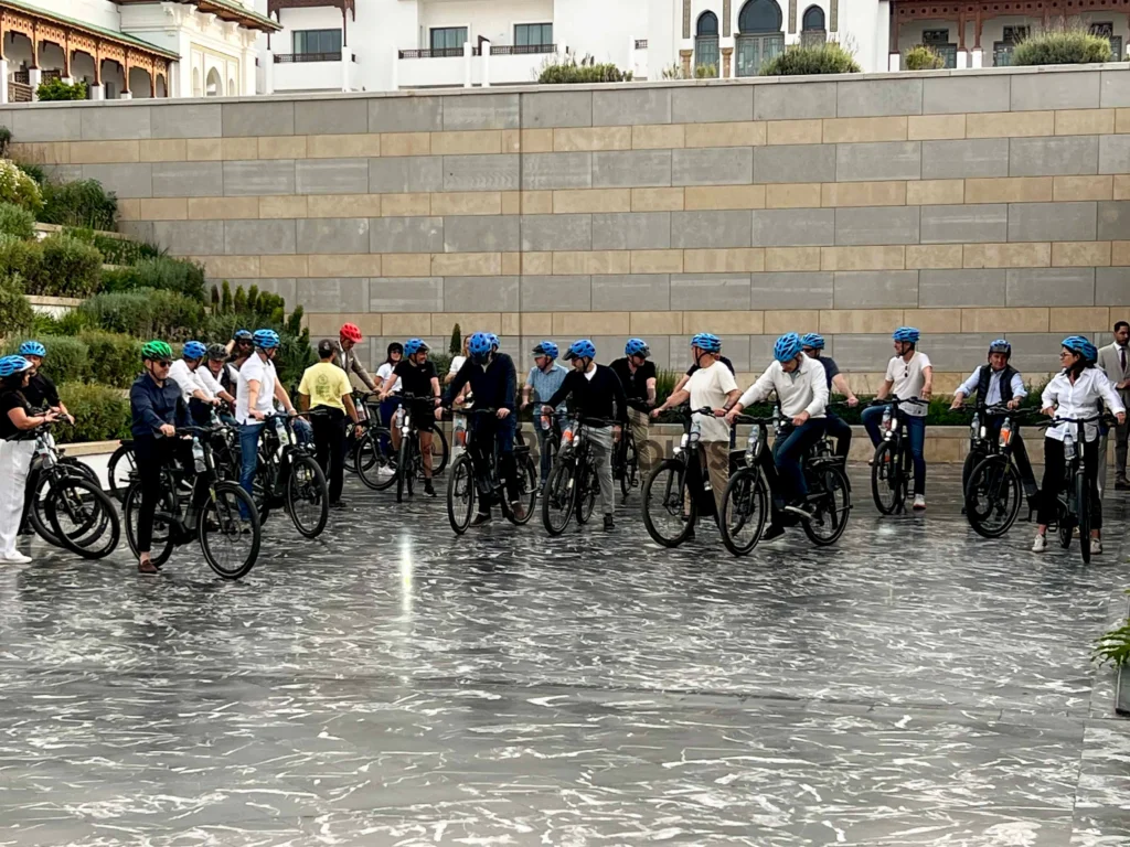 Professional safety briefing for corporate cycling event at Rabat Bike Tours.
