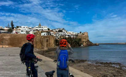 Row of high-quality electric bikes parked at the Udayas Kasbah entrance